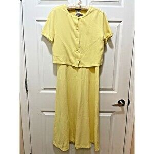 Women’s Maxi Long Dress Short Sleeve Size M Yellow Long Maxi 2-Piece 100% Cotton